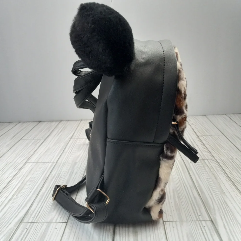 Deb & Dave Faux Fur Leopard Print Mini Backpack